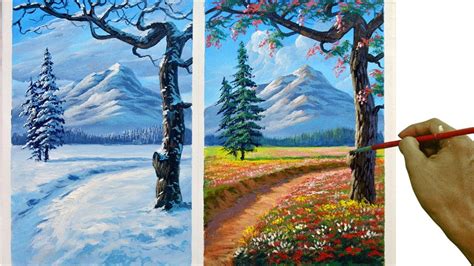 Acrylic Landscape Painting Tutorial Winter And Spring Season