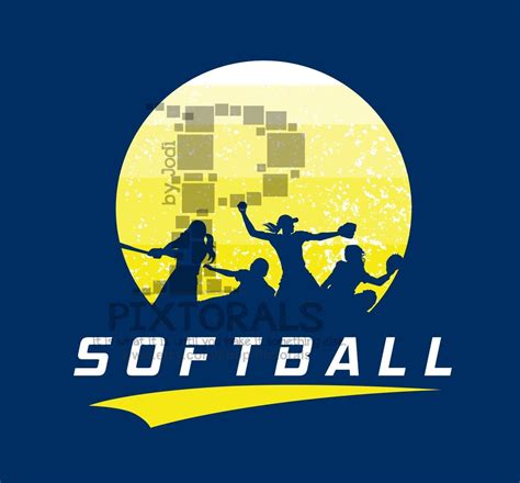 Softball Design With Silhouettes Softball Logo  Png Etsy