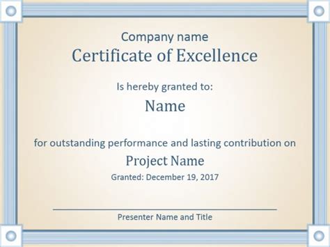 Certificate Of Excellence Light Blue Printable Pdf