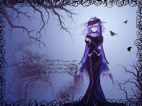 Blue Wings Dress Butterfly Long Hair Gothic Purple Hair