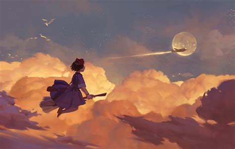 19201080 Girl Gliding Through The Clouds Wallpaper