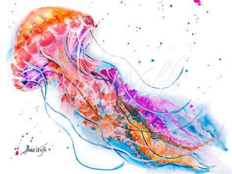 Printable Jelly Fish Art Watercolor Art Nautical T Art Etsy