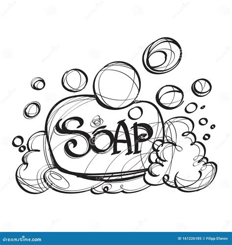 Soap With Foam Hand Drawing Black And White Sketch Outline Stock