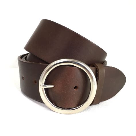 Wide Leather Belt Brown Silver Round Buckle Inch Etsy Uk