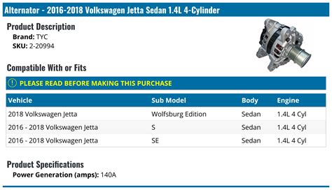 2016 2018 Volkswagen Jetta Alternator Tyc 2 20994