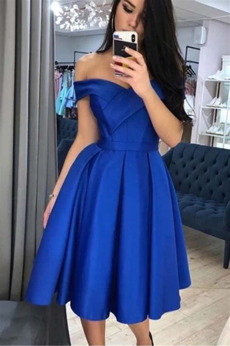 Off Shoulder Royal Blue Short Prom Dress Satin Homecoming Dress D463 Homecoming Dresses Short
