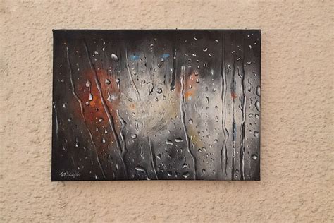 Raindrops Painting Rain Arthome Decor Wall Decor Art Original Oil