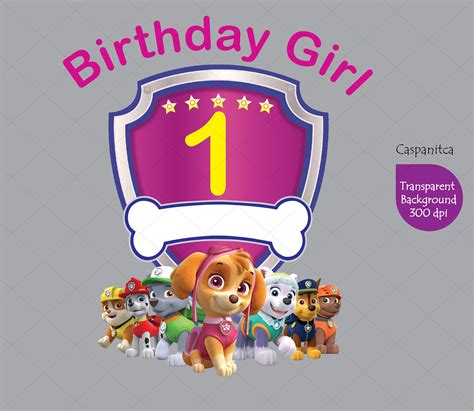 Paw Patrol 1st Birthday Girl Clipart Printable Png Etsy
