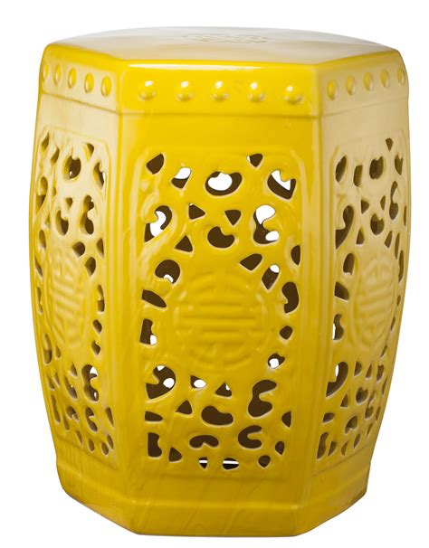 Aandb Home Ceramic Cutwork Garden Stool Yellow