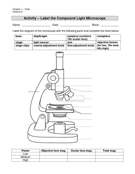 Parts Of The Microscope Worksheet
