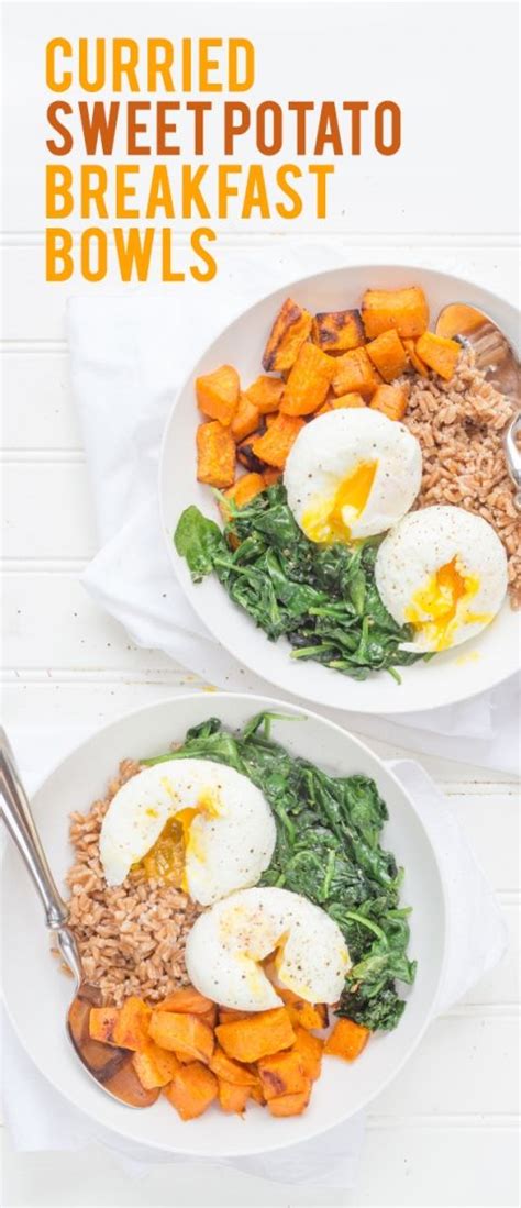 Cook the bacon, then fry the egg and cook the spinach. Curried Sweet Potato Breakfast Bowls | Recipe | Sweet potato breakfast, Breakfast bowls ...