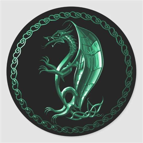 Green Celtic Dragon Classic Round Sticker Celtic Dragon