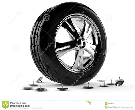 Car Wheel With Drawing Pins Stock Illustration Illustration Of