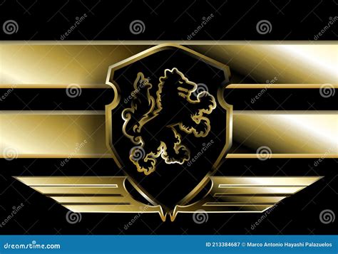Golden Luxury Heraldic Shield Wolf Crest Illustration Stock