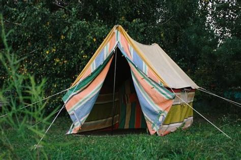 Ussr Camping Tent 1970s Soviet Vintage Large Striped Canvas Tent