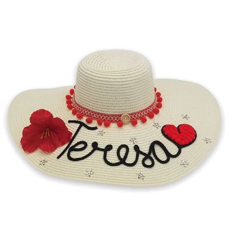 Custom Beach Hat Red Beach Hat Flower And Heart Etsy