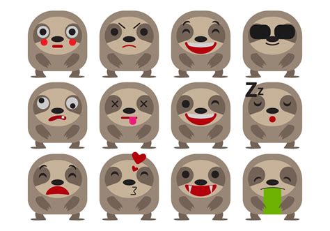 Free Cartoon Sloth Emoticons Vector 130446 Vector Art At Vecteezy