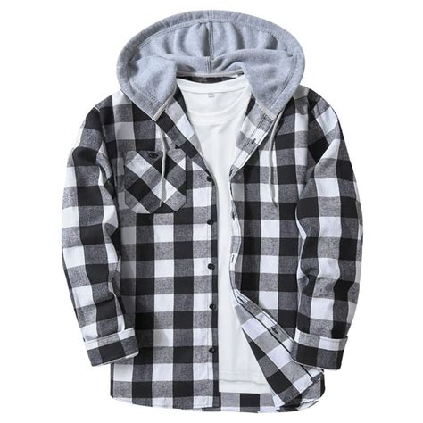 Scodi Mens Flannel Hoodie Shirts Long Sleeve Casual Button Down Jackets