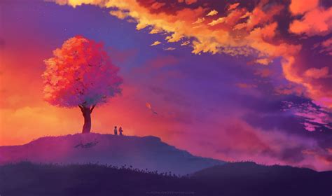 Kite Colorful Painting Sunset Tree Hd Artist 4k Wallpapers Images
