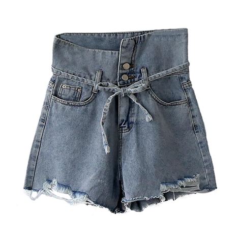 2018 New Jean Shorts Women Summer High Waist Hole Denim Shorts Female