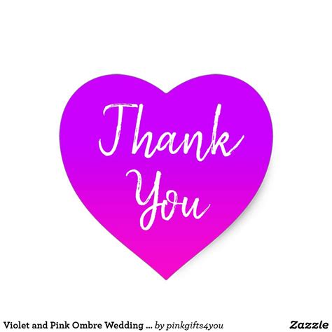 Violet And Pink Ombre Wedding Thank You Heart Sticker Zazzle Pink