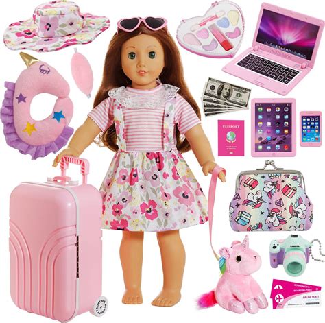 Windolls American 18 Inch Girl Doll Suitcase Travel Luggage Play Set Accessories
