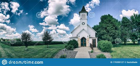Old Country Church With Cornfields Stock Image Image Of Tower Clouds