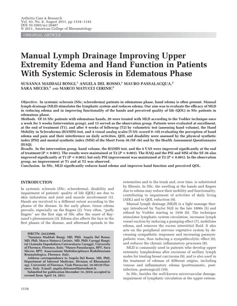 Pdf Manual Lymph Drainage Improving Upper Extremity Edema And Hand Function In Patients With
