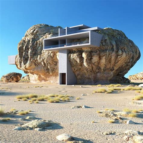 Modern Rock House Built Into The Side Of An Enormous Boulder