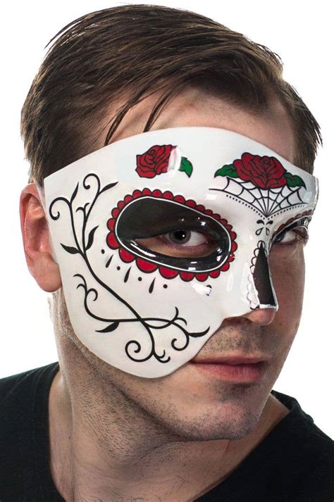 Red And Black Over Eye Mask Day Of The Dead Masquerade Mask