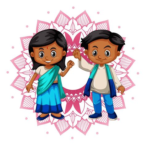Indian Boy And Girl With Mandala Patterns Background Stock Image