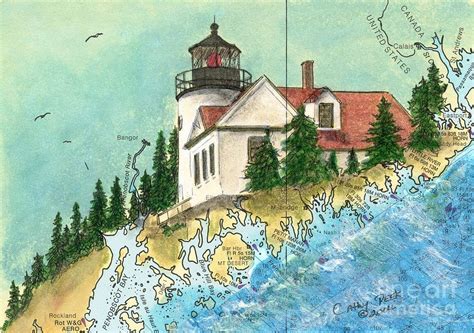 Bass Harbor Lighthouse Me Nautical Chart Map Art Cathy Peek Painting By