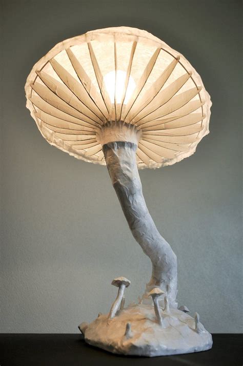 Paper Mache Mushroom Lamp Light Sculpture Handmade Lamp Nature