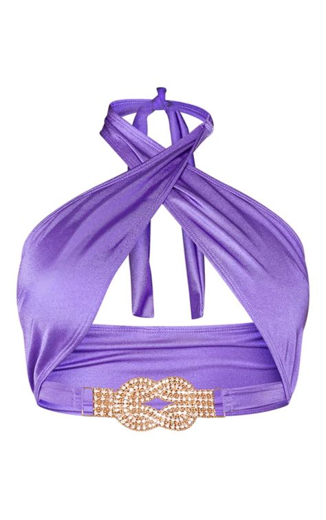 Purple Diamante Jewel Bikini Top Prettylittlething
