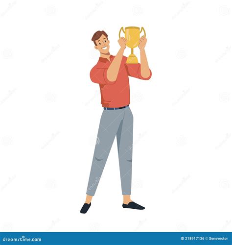 Man Holding Golden Cup Award In Hands Isolated Stock Vector