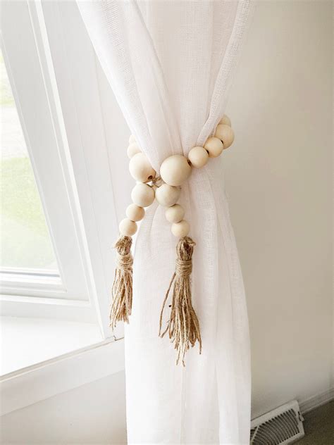 Curtain Tie Back Decorative Natural Beads Jute Rope Curtain Etsy