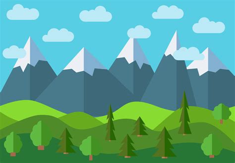 Vector Panoramic Mountain Cartoon Landscape Natural Landscape In The Flat Style With Blue Sky