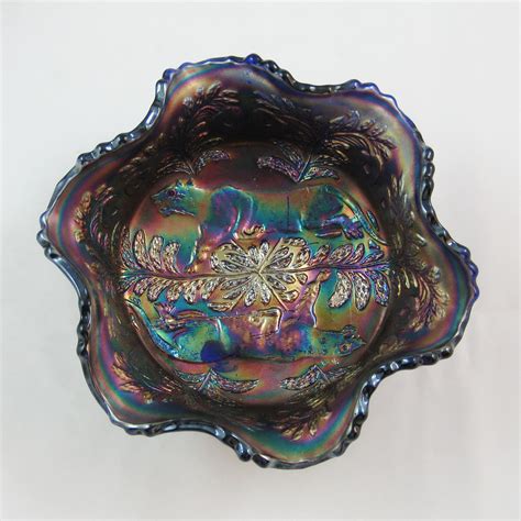 Antique Fenton Blue Panther Carnival Glass Small Bowl Carnival Glass