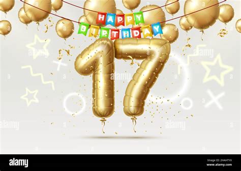 Feliz Cumpleaños 17 Años Aniversario De La Persona Cumpleaños Globos En La Forma De Números Del