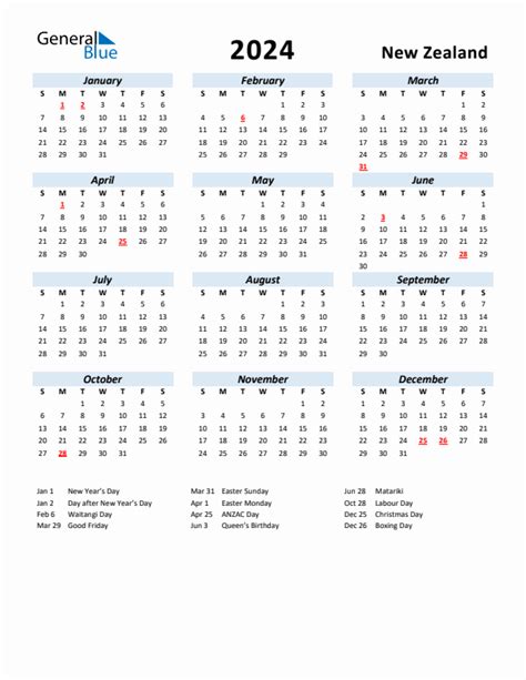 2024 Calendar With Holidays Nz Printable Free Pdf Printable Sydel