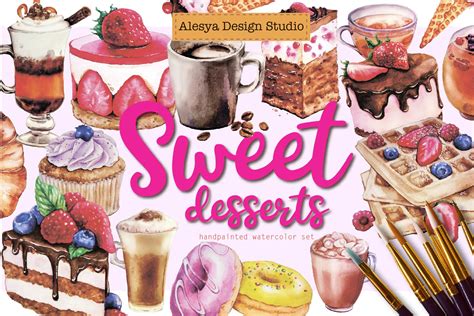 Find your favorite tasty snacks in this 'desserts and sweets' vocabulary word list. Sweet desserts - watercolor illustrations cakes and coffee ...