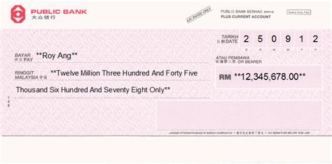 Printed Cheque Of Public Bank Malaysia Book Writing Template Envelope