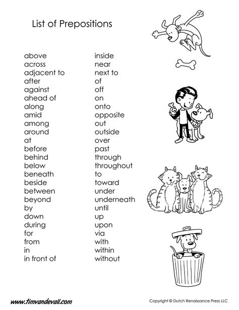 free printable list of prepositions printable word searches