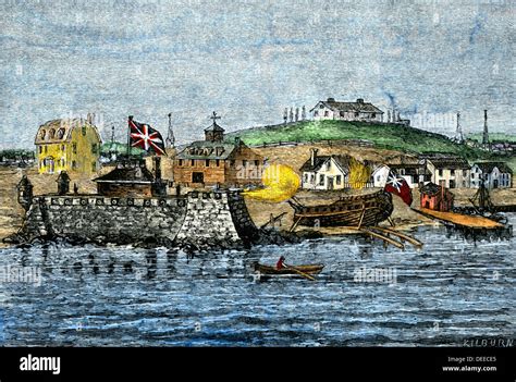 Defensive Works Along Fort Hill Colonial Boston Harbor 1700s Hand