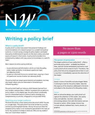 Ensure your policies follow the policy writing template and use clear and actionable language. 14+ Policy Brief Templates and Examples - PDF, DOC | Examples