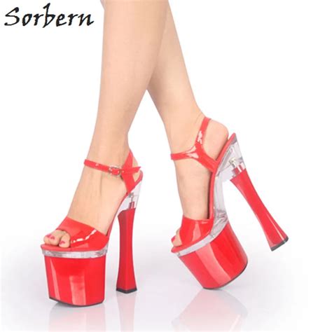 Sorbern Women Sandals 18cm High Heels 8cm Paltform Buckle Strap Patent Leather Shoes Real Unisex