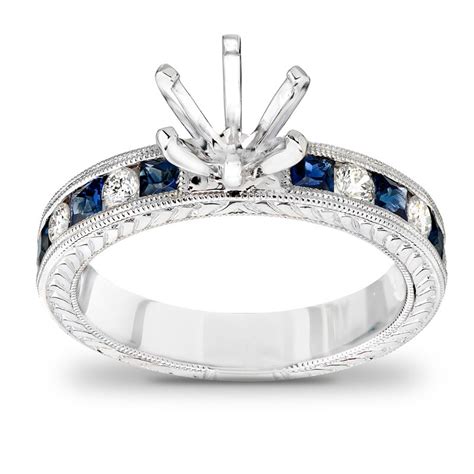Princess Cut Blue Sapphire And 15 Ct Tw Diamond Semi Mount
