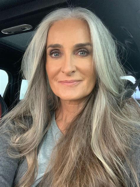 Getting better at selfies. Takes a few takes! @carolinelabouchere | Long gray hair, Grey hair 