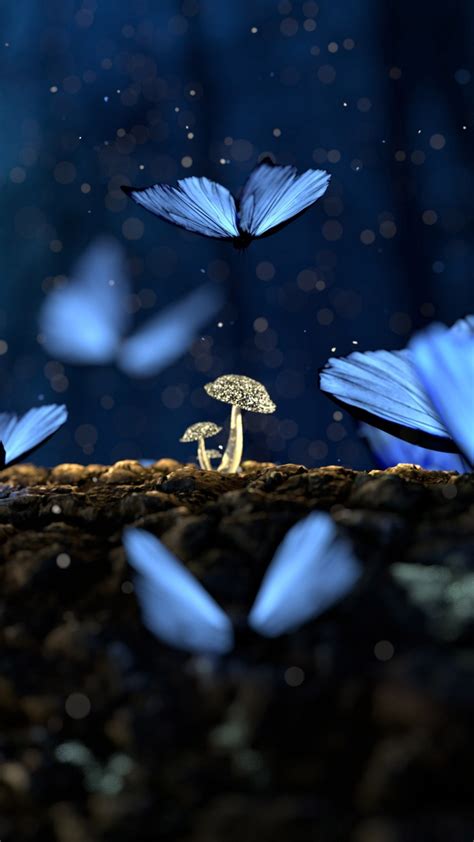 Blue Butterflies Fly Up On Mushroom 4k Hd Butterfly Wallpapers Hd