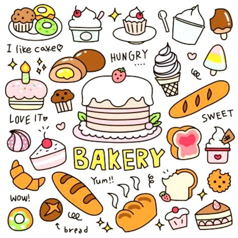 Set Of Cute Bakery Pastry And Dessert Doodle Hand Drawn Vector